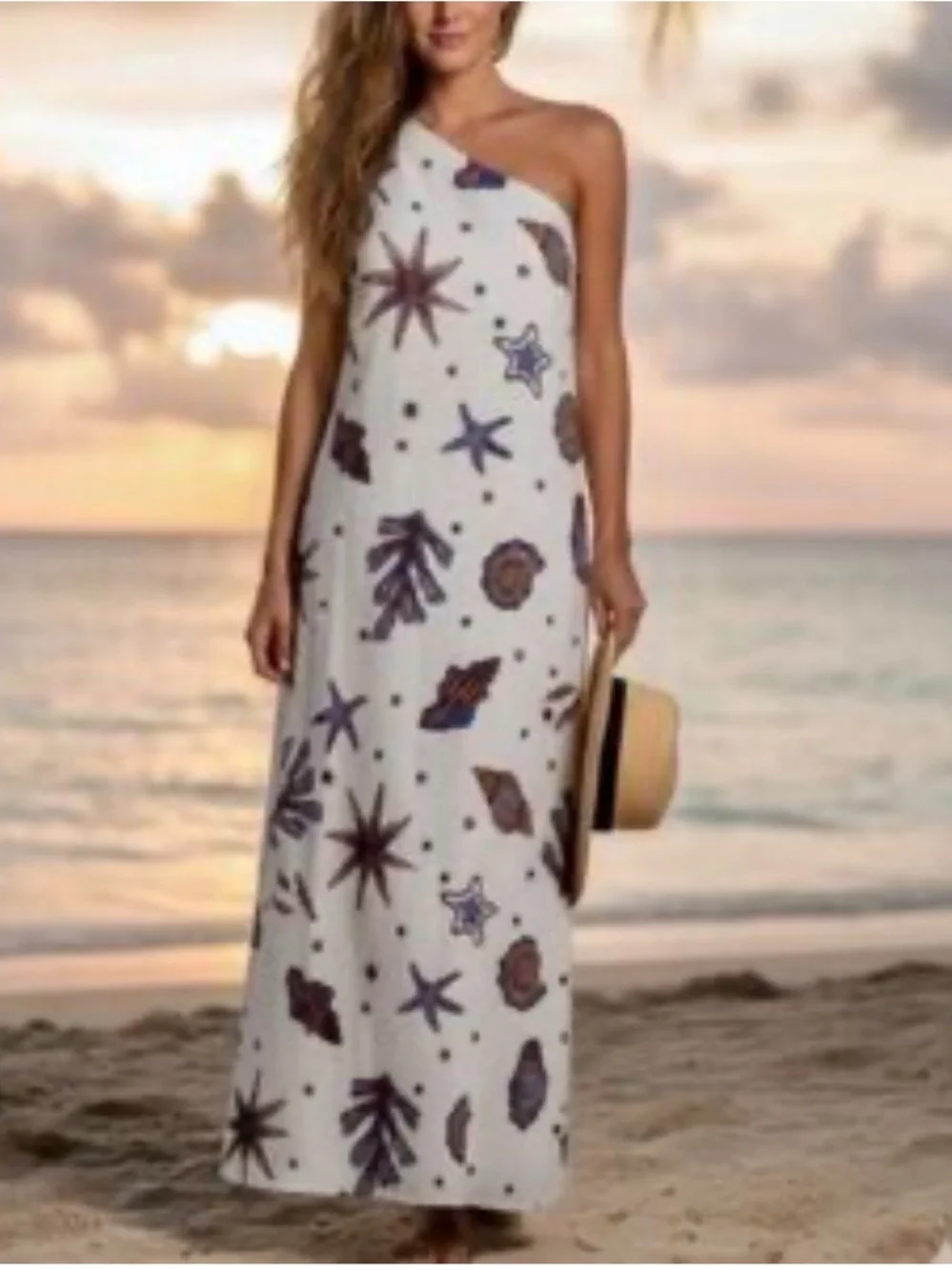 NWOT ONE-SHOULDER SEASHELL PRINT DRESS M - Picture 14 of 14